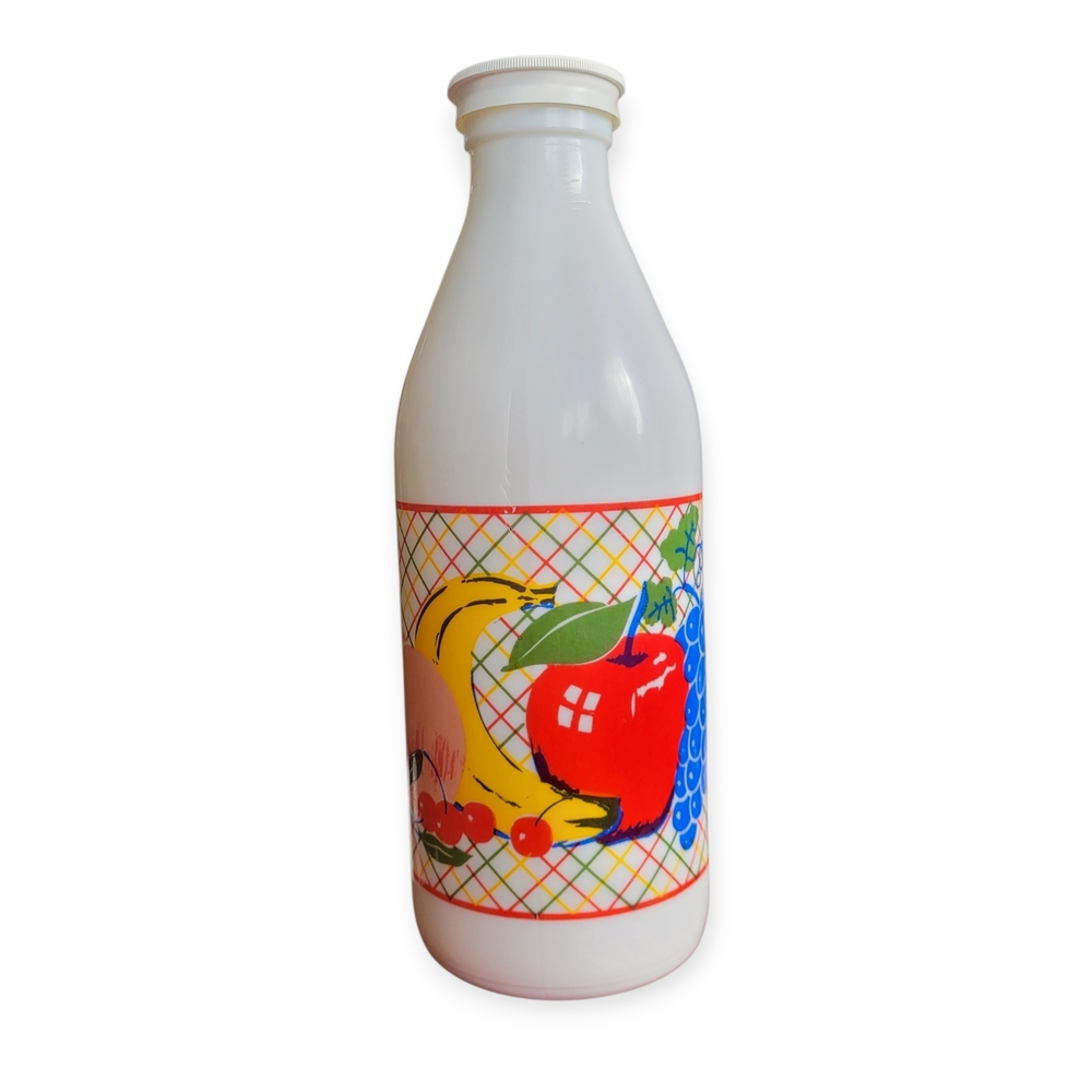 Vintage Egizia Milk Bottle With Fruit Design